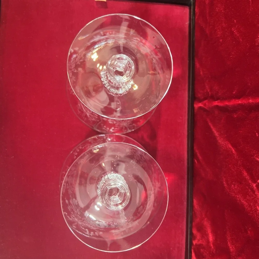 set of 2 Heisey‎ Etched glass Orchid sherbets Champagne goblets